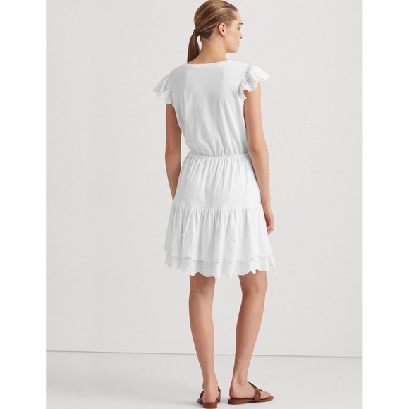 Lauren Ralph Lauren White NWT Eyelet Ruffle Sleeve Tiered Dress Women's Size 12 - Picture 5 of 10